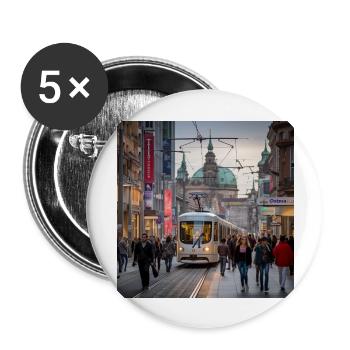 Rue avec tram - Lot de 5 grands badges (56 mm) - blanc - Devant