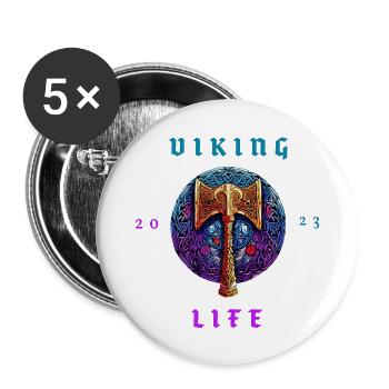 Viking axe with inscription "Viking Life" (2023) - Buttons large 2.2''/56 mm (5-pack) - white - Front