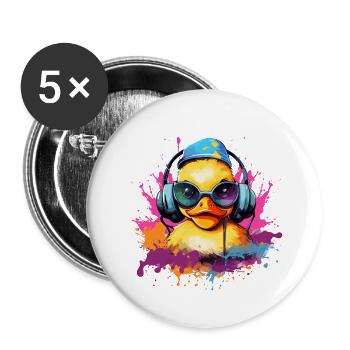 Süße Ente mit Kopfhörern - Buttons groß 56 mm (5er Pack) - Weiß - Vorne