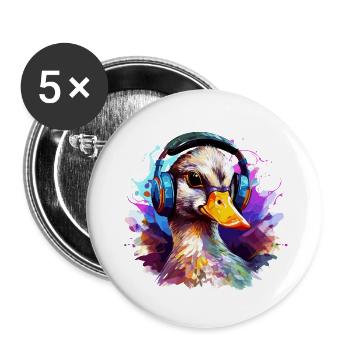 Funky Ente mit Kopfhörer Graffiti-Style - Buttons groß 56 mm (5er Pack) - Weiß - Vorne