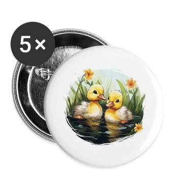 Zwei süße Babyenten im Teich - Buttons groß 56 mm (5er Pack) - Weiß - Vorne