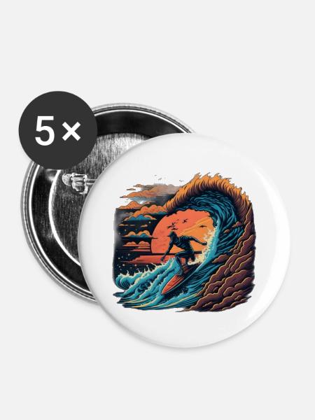 Palmen Strand Surfer Boy - Buttons groß 56 mm (5er Pack) - Weiß