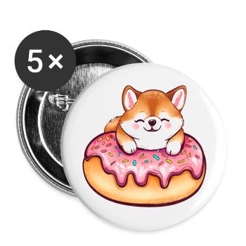 Shiba Inu's Sweet Giant Donut Delight - Buttons large 2.2''/56 mm (5-pack) - white - Front