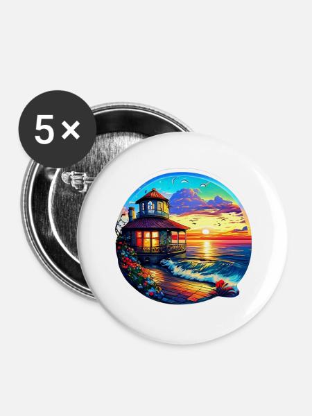 Pavillon am Meer - Buttons groß 56 mm (5er Pack) - Weiß