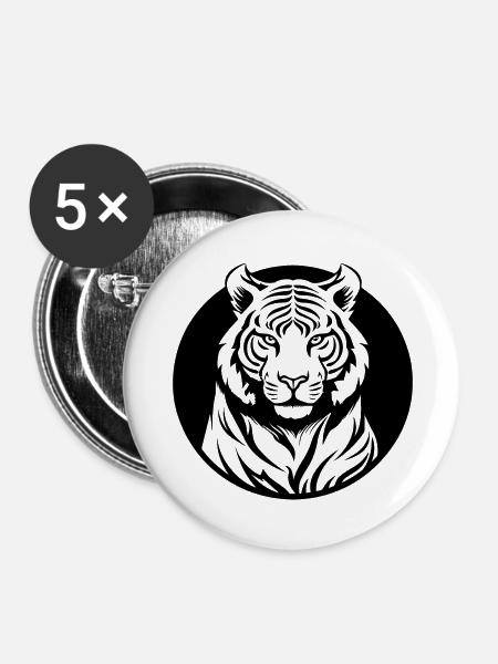 Tiger Raubkatze - Buttons groß 56 mm (5er Pack) - Weiß