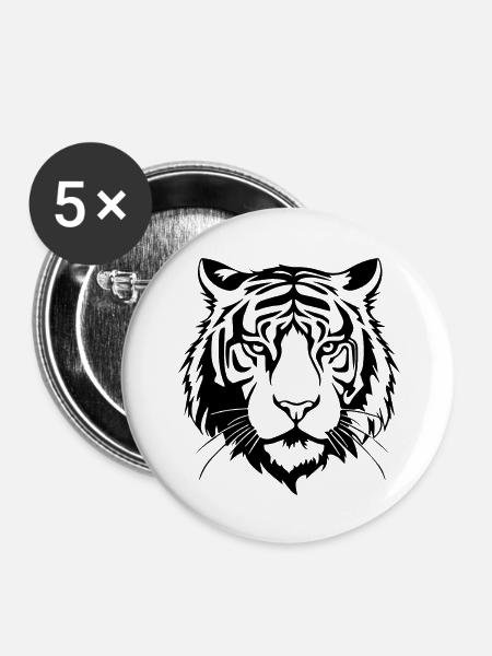 Tiger Raubkatze - Buttons groß 56 mm (5er Pack) - Weiß