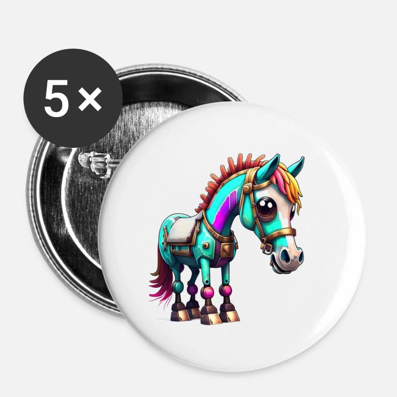 Robot Horse - Buttons large 2.2''/56 mm (5-pack) - white