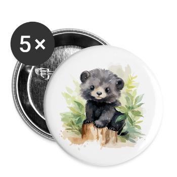 Braunbär - Buttons groß 56 mm (5er Pack) - Weiß - Vorne