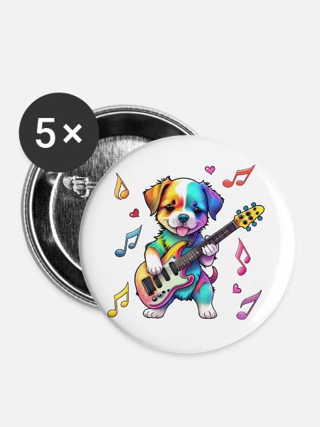 Rock Star Hound Welpe – Regenbogen - Buttons groß 56 mm (5er Pack) - Weiß