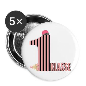 1. Klasse - Schulanfang Buntstifte - ERSTKLASSIG - Buttons groß 56 mm (5er Pack) - Weiß - Vorne