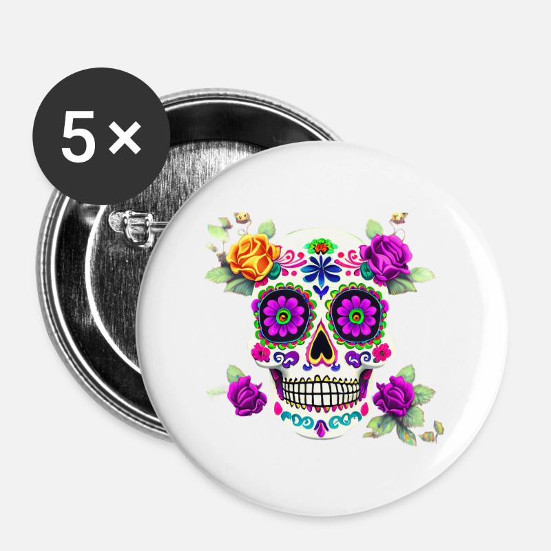 Dia de los Muertos - Buttons large 2.2''/56 mm (5-pack) - white
