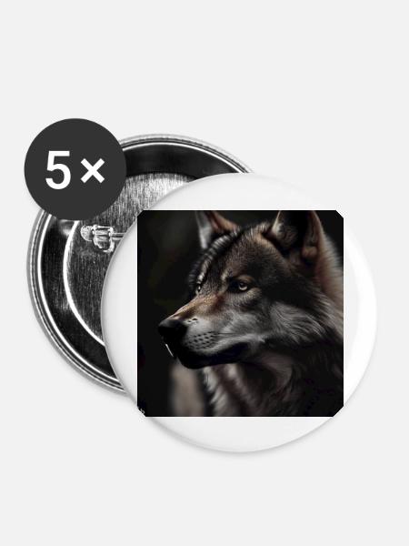 Wolf - Buttons groß 56 mm (5er Pack) - Weiß