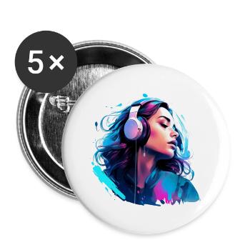 Woman with headphones enjoying the music - Buttons large 2.2''/56 mm (5-pack) - white - Front