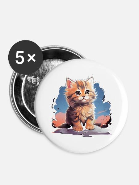 süßes Baby Kätzchen - Buttons groß 56 mm (5er Pack) - Weiß