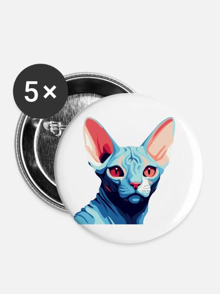 Blaue Katze - Buttons groß 56 mm (5er Pack) - Weiß