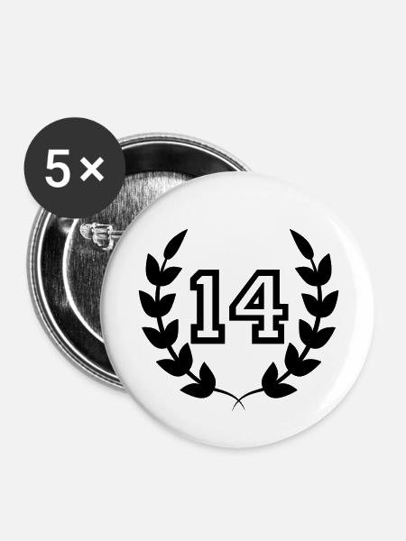 Geschenkidee zum 14. Geburtstag 14 Jahre - Buttons groß 56 mm (5er Pack) - Weiß