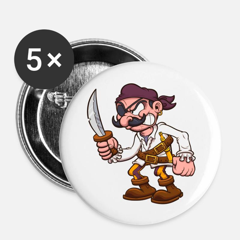 Cartoon Pirate - Buttons large 2.2''/56 mm (5-pack) - white