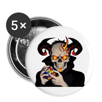 Horned skull | Solving his cursed puzzle cube - Buttons large 2.2''/56 mm (5-pack) - white - Front