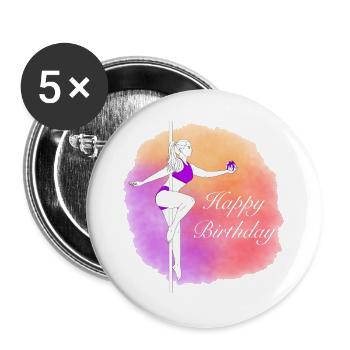Illustration en dégradé d’anniversaire pour la danse au poteau - Lot de 5 grands badges (56 mm) - blanc - Devant