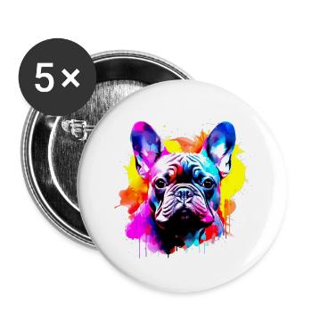 Frenchie, Bully, Französische Bulldogge, Geschenk - Buttons groß 56 mm (5er Pack) - Weiß - Vorne