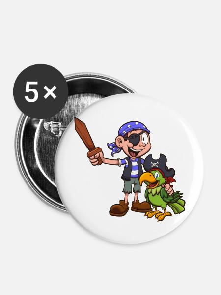 Piratenkind und Papagei - Buttons groß 56 mm (5er Pack) - Weiß