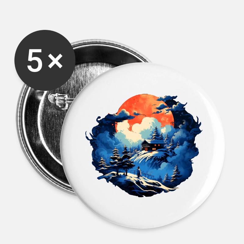 Romantic mountain hut in a wintry atmosphere - Buttons large 2.2''/56 mm (5-pack) - white