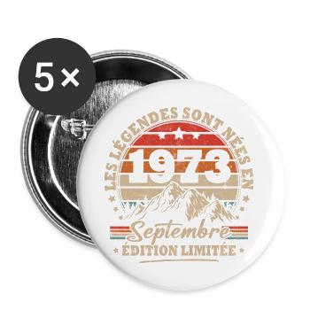 Vintage cadeau anniversaire nées en septembre 1973 - Lot de 5 grands badges (56 mm) - blanc - Devant