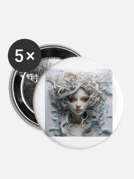 Prinzessin aus Papier - Buttons groß 56 mm (5er Pack) - Weiß