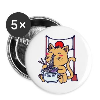 Katze Ramen Japanisch Mangastyle Anime Manga Comic - Buttons groß 56 mm (5er Pack) - Weiß - Vorne