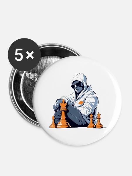 Max in Schachvereinen - Buttons groß 56 mm (5er Pack) - Weiß