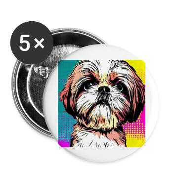 Shih Tzu Pop Art - Lot de 5 grands badges (56 mm) - blanc - Devant