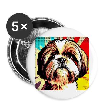 Shih Tzu Pop Art - Lot de 5 grands badges (56 mm) - blanc - Devant