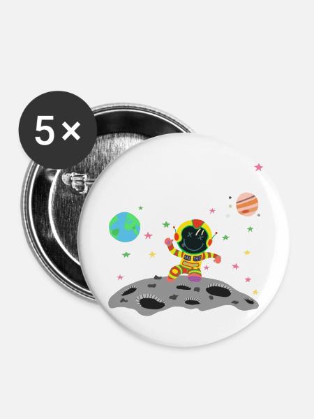 Gelber und roter Astronaut - Buttons groß 56 mm (5er Pack) - Weiß