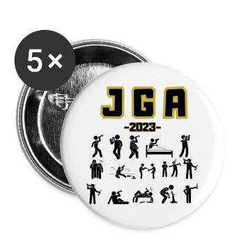 Enterrement de vie de garçon 2023 - JGA - Boutique Premium JGA - Lot de 5 grands badges (56 mm) - blanc - Devant