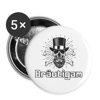 Bräutigam Totenkopf - JGA Premium Shop - Buttons groß 56 mm (5er Pack) - Weiß - Vorne