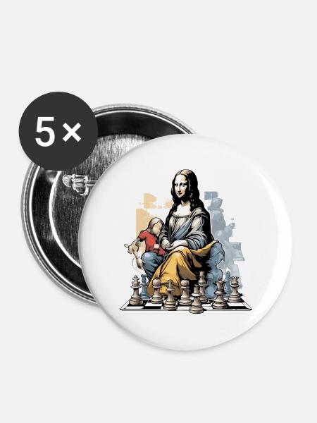 Mona im Schachklub - Buttons groß 56 mm (5er Pack) - Weiß