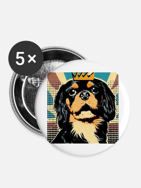 König Charles Spaniel - Buttons groß 56 mm (5er Pack) - Weiß