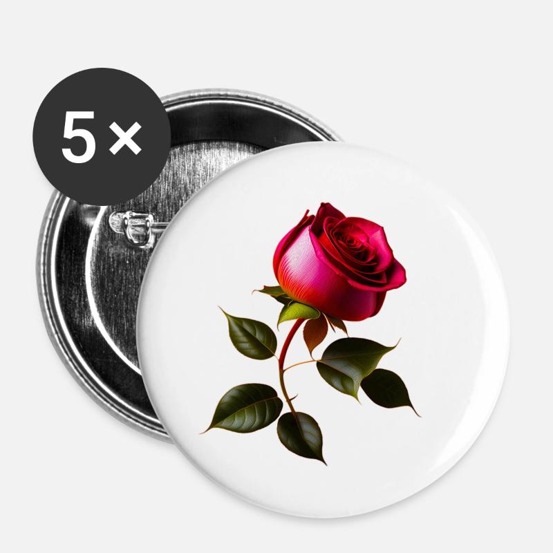Red Rose - Buttons large 2.2''/56 mm (5-pack) - white