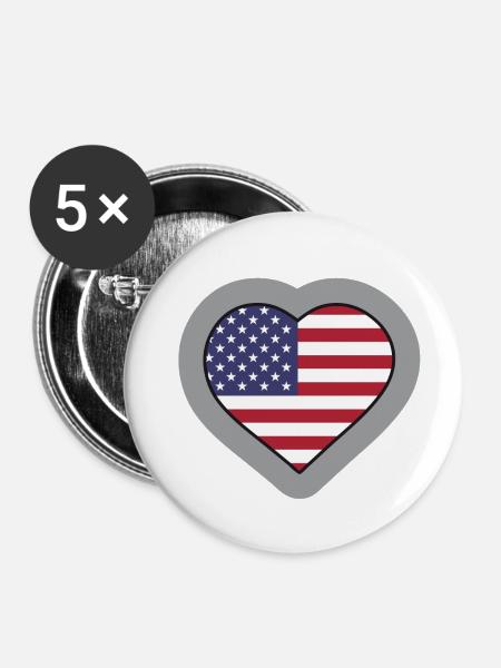USA-Herz - Buttons groß 56 mm (5er Pack) - Weiß