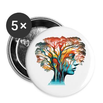 Optische Täuschung Kopf-Baum - Buttons groß 56 mm (5er Pack) - Weiß - Vorne