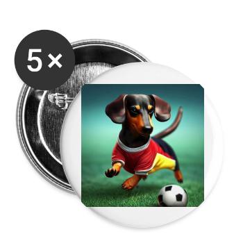 Dackel beim Fußballspielen - Buttons groß 56 mm (5er Pack) - Weiß - Vorne