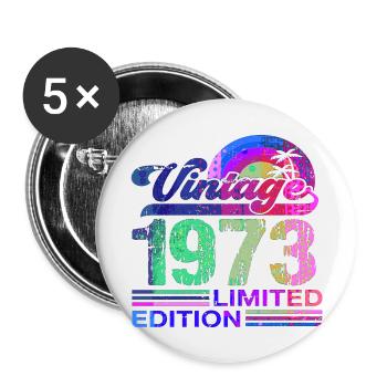 50e anniversaire vintage rétro Né en 1973 Anniversaire - Lot de 5 grands badges (56 mm) - blanc - Devant