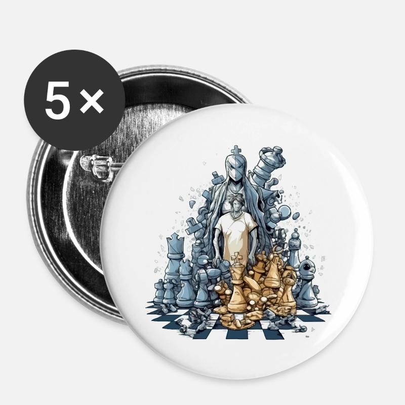 Schach-Gemetzel - Buttons groß 56 mm (5er Pack) - Weiß