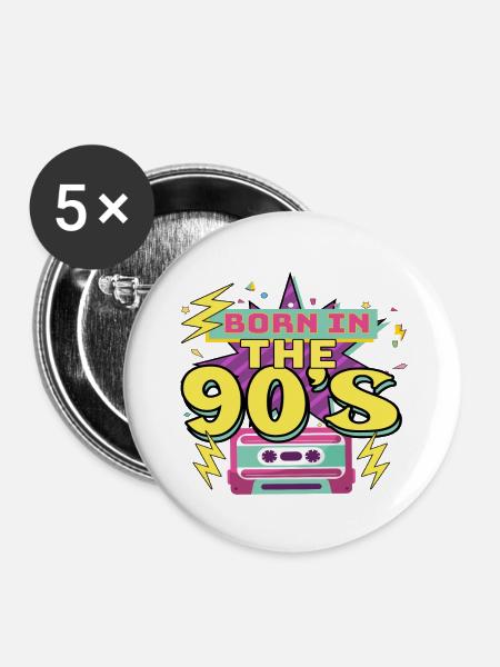 Born in the 90´s - Buttons groß 56 mm (5er Pack) - Weiß