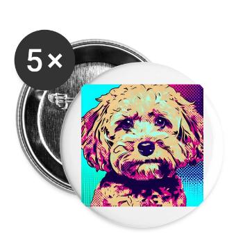 Poodle Cross Pop Art - Buttons large 2.2''/56 mm (5-pack) - white - Front