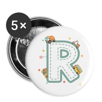 Letter r vehicle - personalized child gift - Buttons large 2.2''/56 mm (5-pack) - white - Front