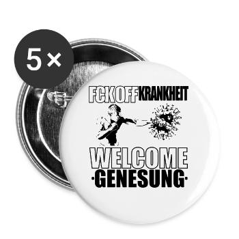 Welcome Genesung Schwarz-Weiß - Buttons groß 56 mm (5er Pack) - Weiß - Vorne
