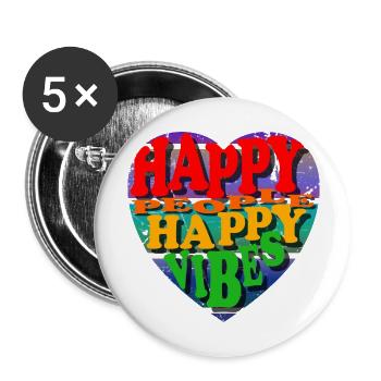 Happy People-Happy Vibes - Buttons large 2.2''/56 mm (5-pack) - white - Front