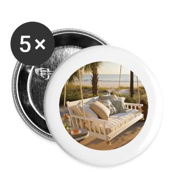 Vacances en balançoire suspendue au bord de la mer - été et soleil - Lot de 5 grands badges (56 mm) - blanc - Devant