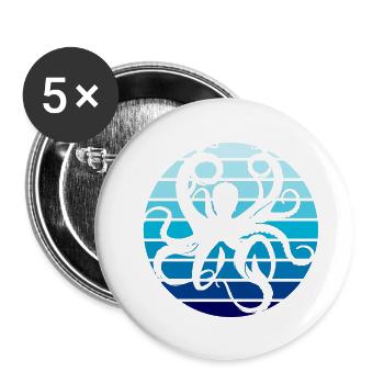 Oktopus Vintage-Geschenk - Buttons groß 56 mm (5er Pack) - Weiß - Vorne